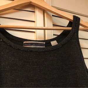 AMANDA SMITH PETITES Dark Grey Knit Beaded Tank Top